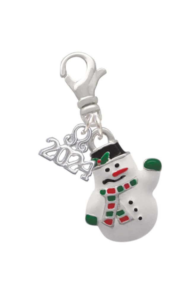Delight Jewelry Silvertone White Enamel Snowman Clip on Charm with Year 2024 Image 1