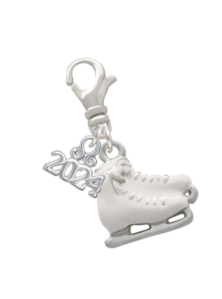 Delight Jewelry Silvertone White Ice Skates Clip on Charm with Year 2024 Image 1