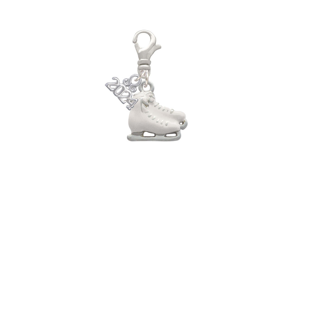 Delight Jewelry Silvertone White Ice Skates Clip on Charm with Year 2024 Image 2
