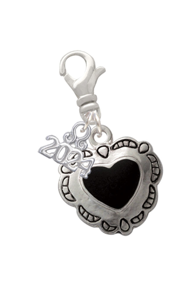 Delight Jewelry Silvertone Black Concho Heart Clip on Charm with Year 2024 Image 1