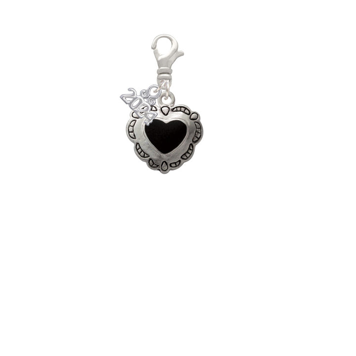 Delight Jewelry Silvertone Black Concho Heart Clip on Charm with Year 2024 Image 2