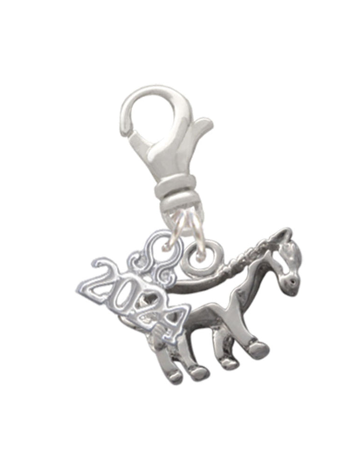 Delight Jewelry Silvertone Horse - Outline Clip on Charm with Year 2024 Image 1