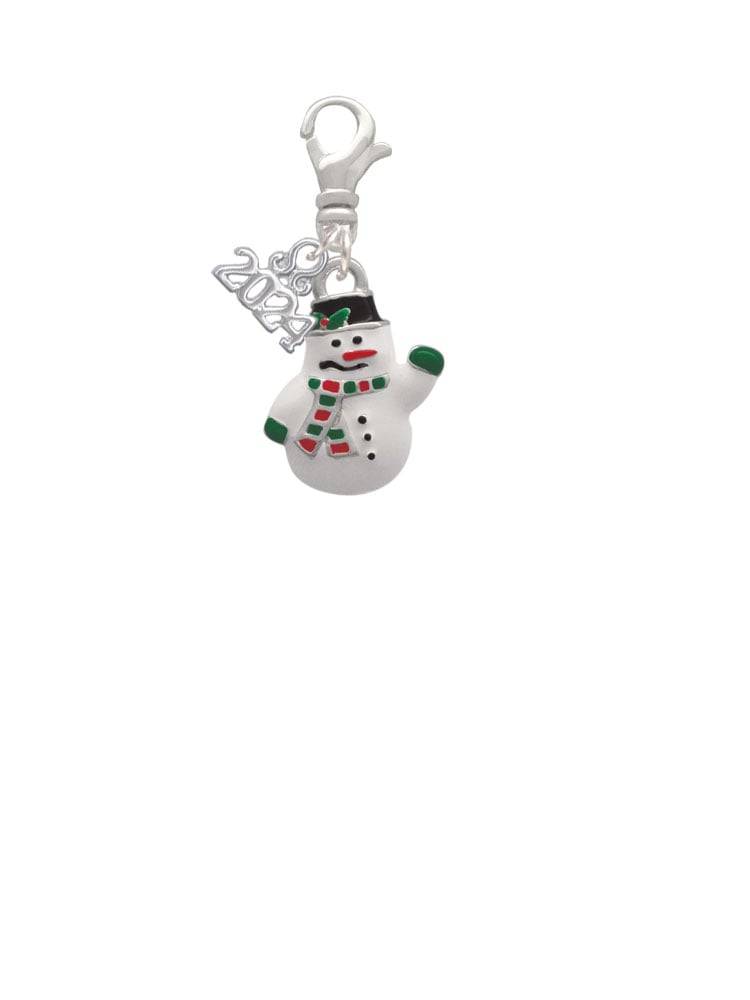 Delight Jewelry Silvertone White Enamel Snowman Clip on Charm with Year 2024 Image 2