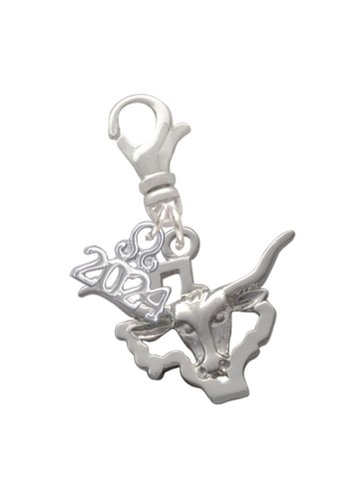Delight Jewelry Silvertone Longhorn - Texas Clip on Charm with Year 2024 Image 1