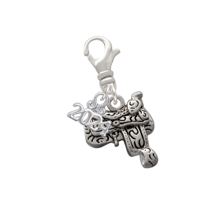 Delight Jewelry Silvertone Saddle Clip on Charm with Year 2024 Image 1