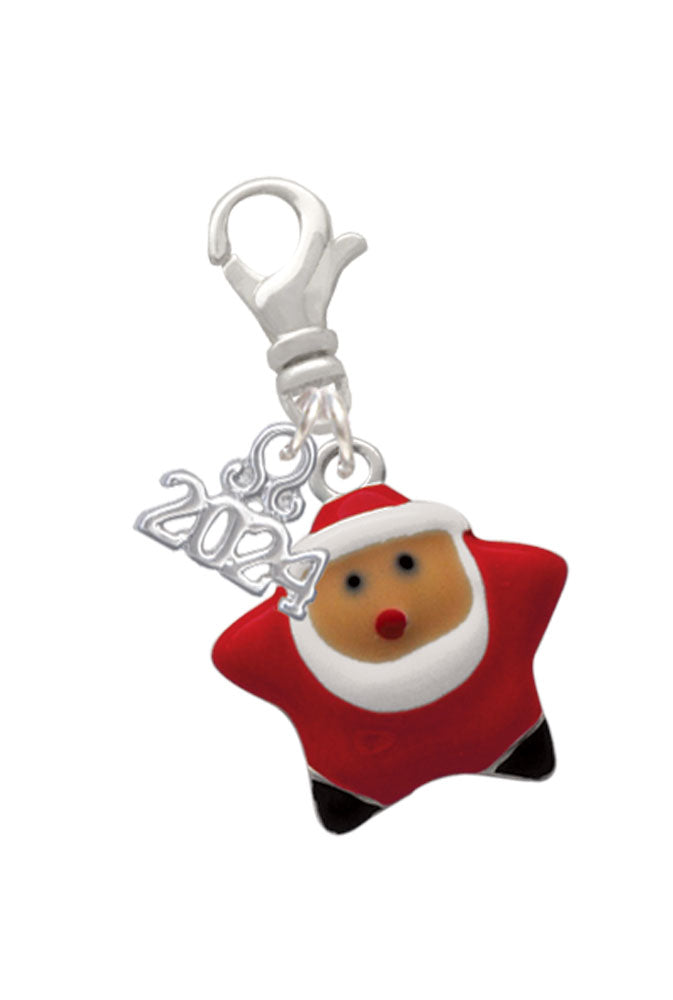 Delight Jewelry Silvertone Red Star Santa Clip on Charm with Year 2024 Image 1