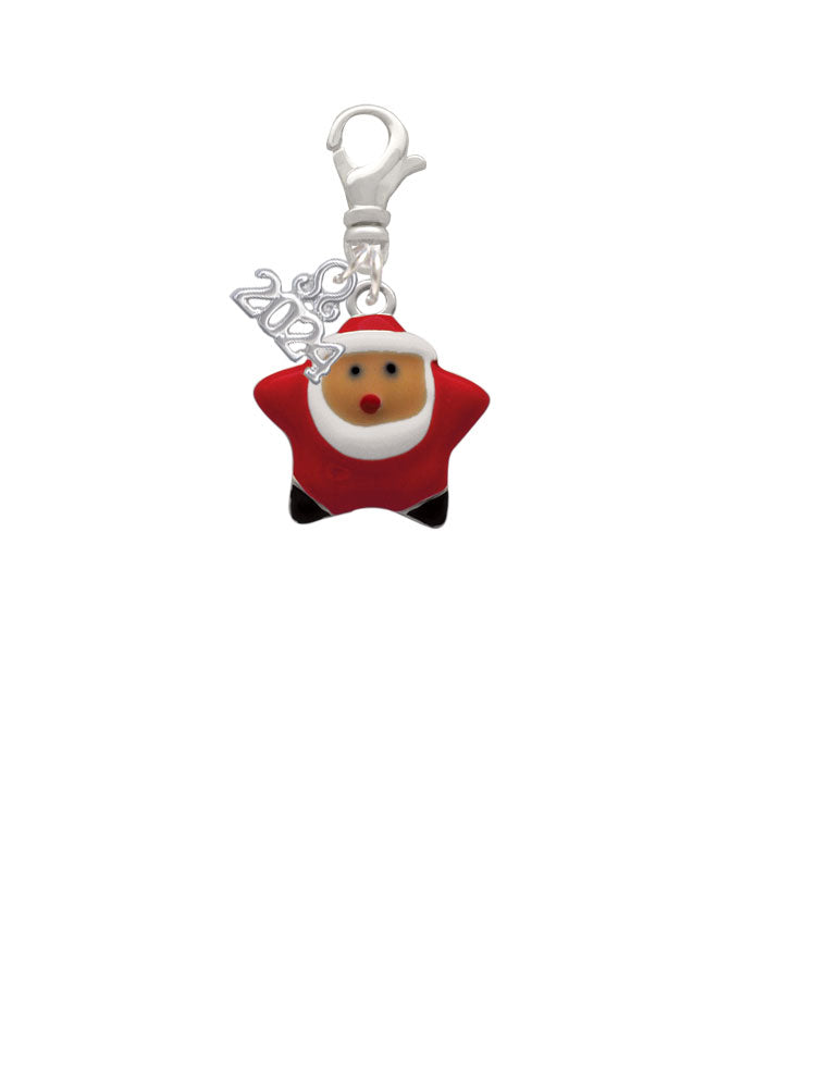 Delight Jewelry Silvertone Red Star Santa Clip on Charm with Year 2024 Image 2