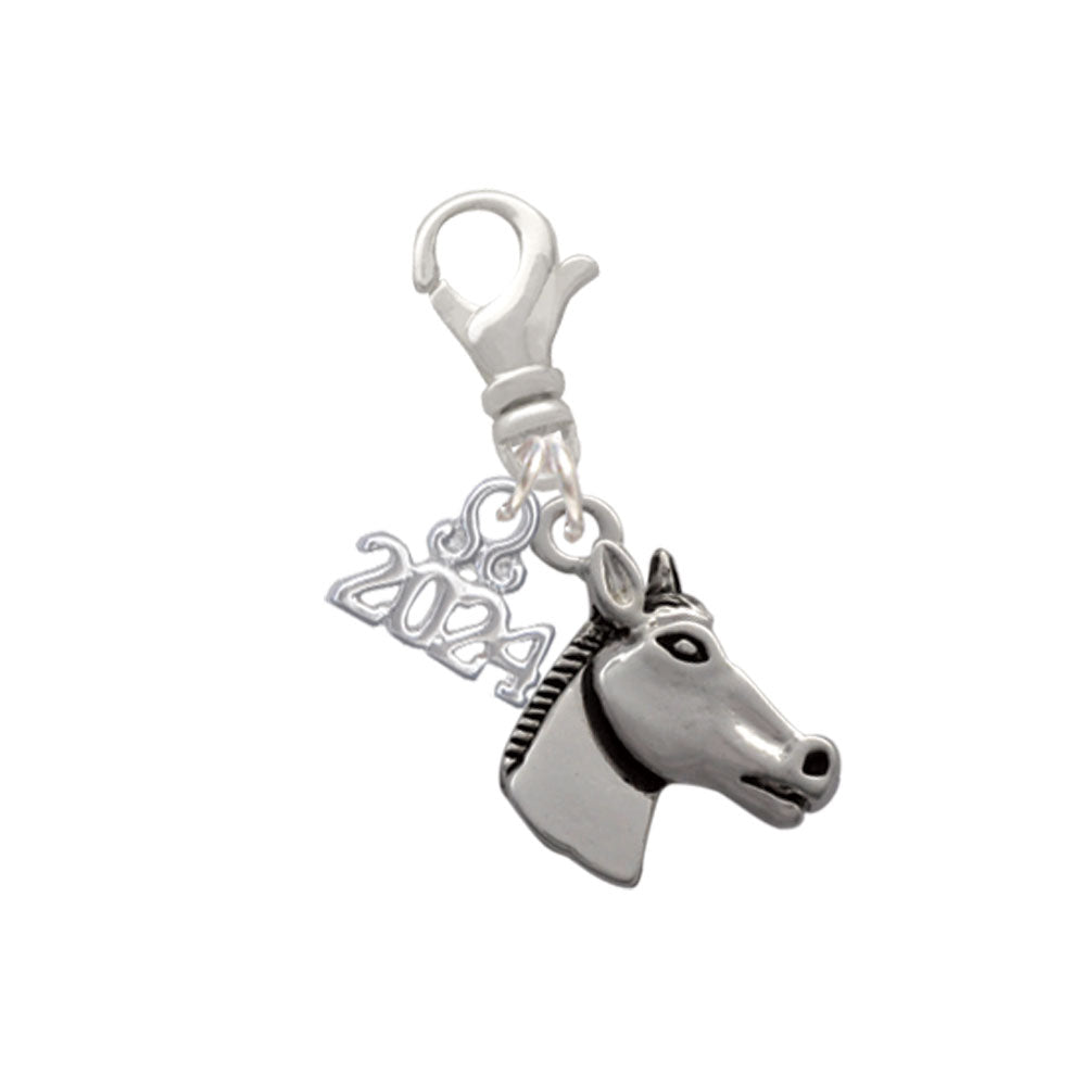 Delight Jewelry Silvertone Horse Head Clip on Charm with Year 2024 Image 1