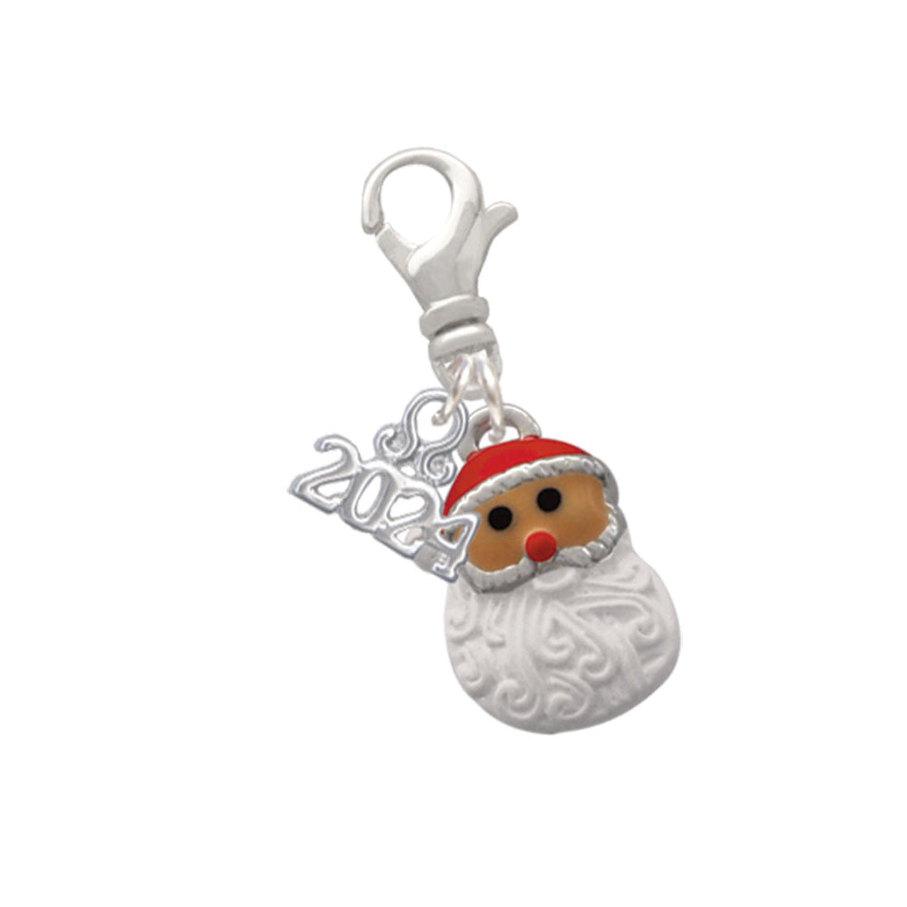 Delight Jewelry Silvertone Santa Face with Curly Beard Clip on Charm with Year 2024 Image 1