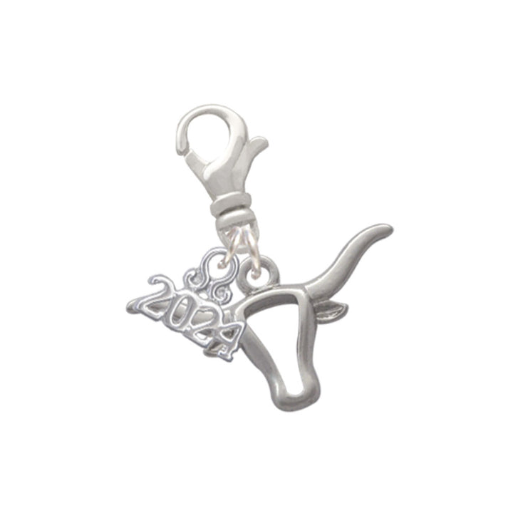 Delight Jewelry Silvertone Longhorn Head Outline Clip on Charm with Year 2024 Image 1