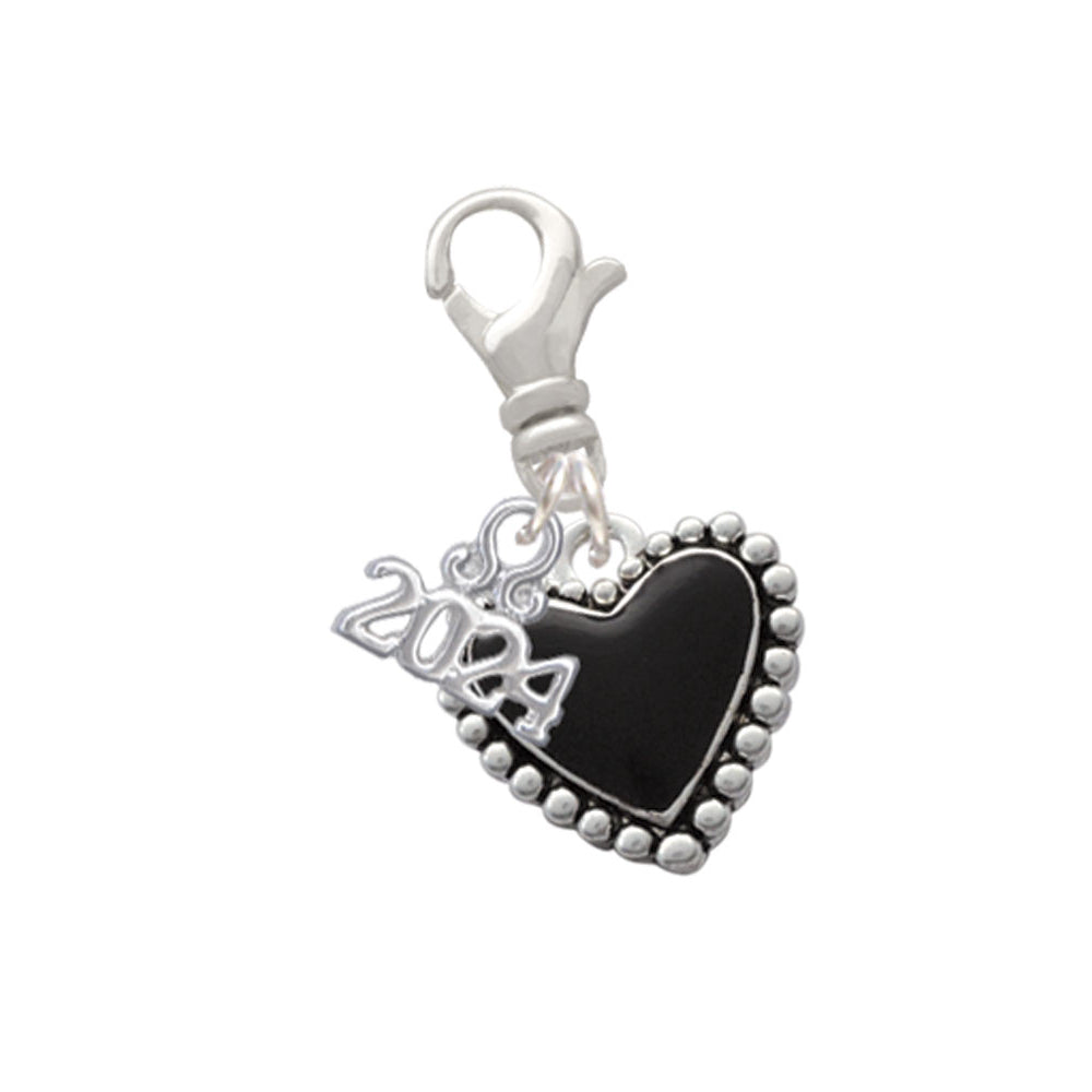 Delight Jewelry Silvertone Black Heart with Beaded Border Clip on Charm with Year 2024 Image 1