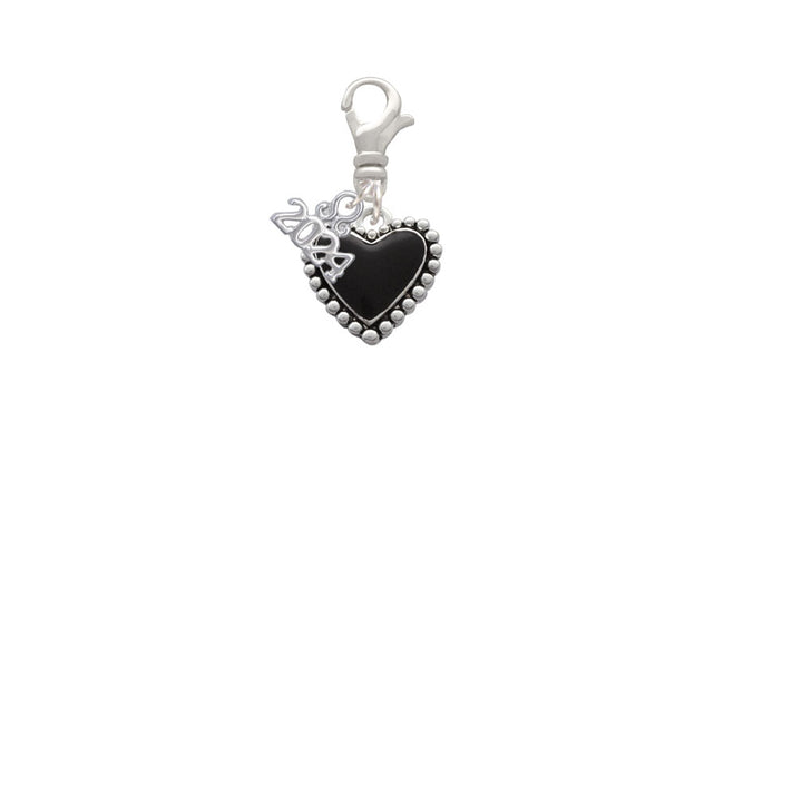 Delight Jewelry Silvertone Black Heart with Beaded Border Clip on Charm with Year 2024 Image 2