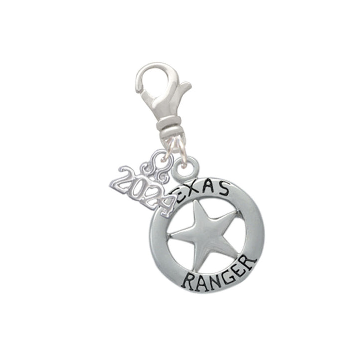 Delight Jewelry Silvertone Texas Ranger Badge Clip on Charm with Year 2024 Image 1