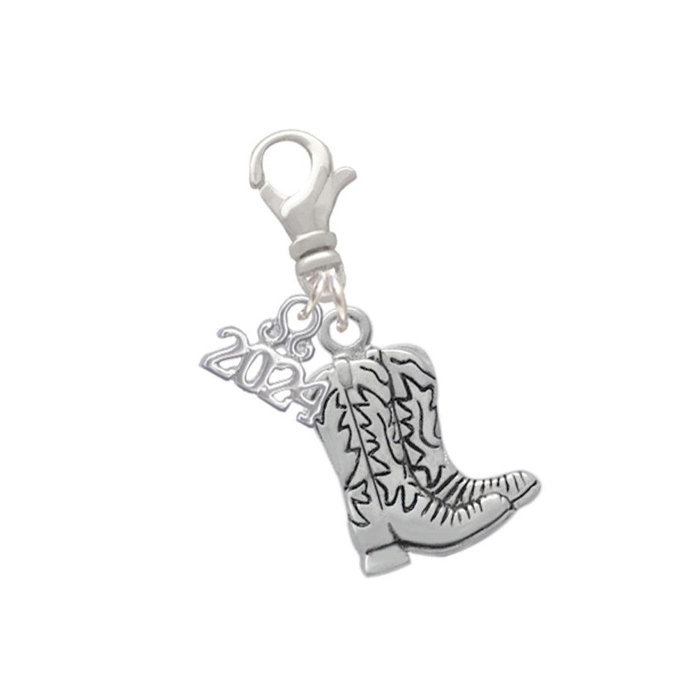 Delight Jewelry Silvertone Cowboy Boots Clip on Charm with Year 2024 Image 1