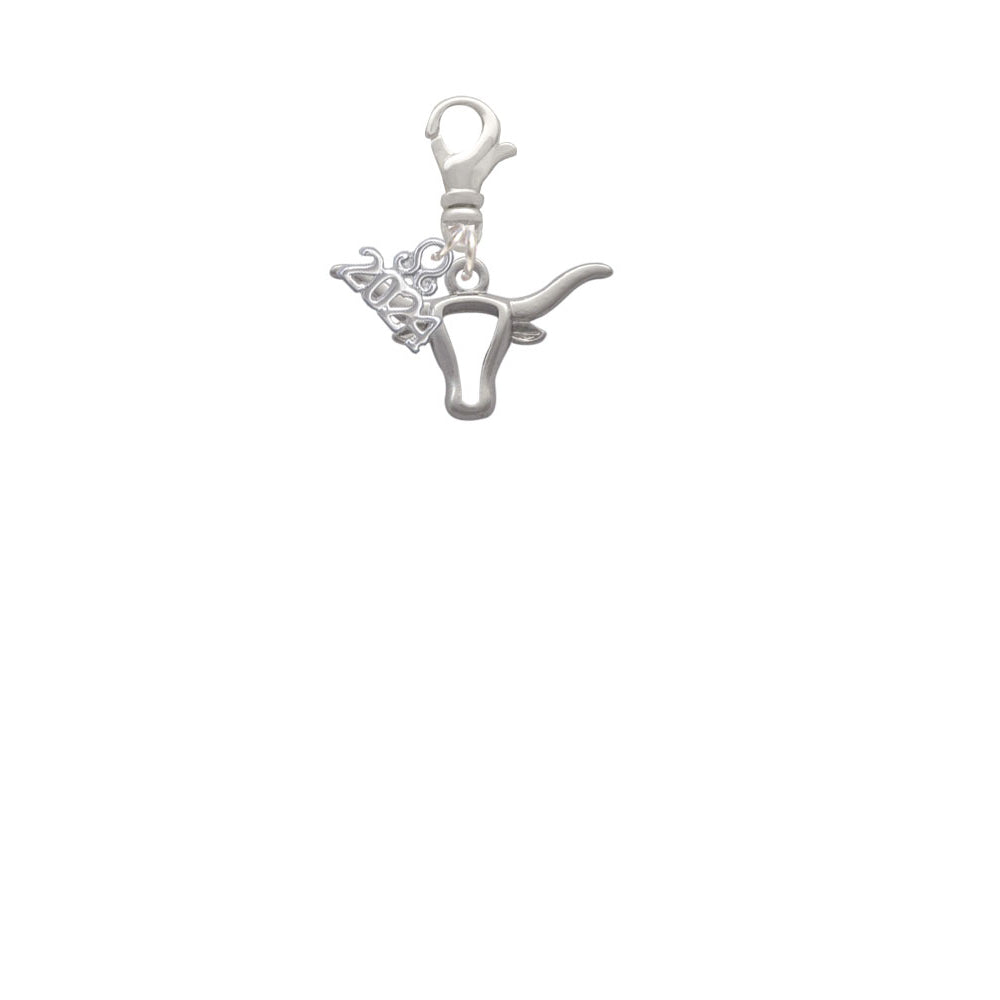 Delight Jewelry Silvertone Longhorn Head Outline Clip on Charm with Year 2024 Image 2