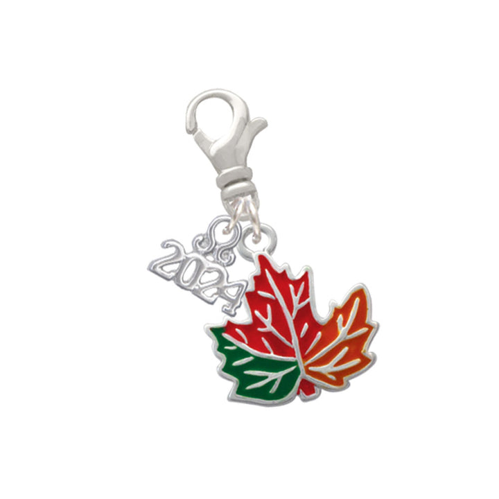 Delight Jewelry Silvertone Large Orange Fall Leaf Clip on Charm with Year 2024 Image 1
