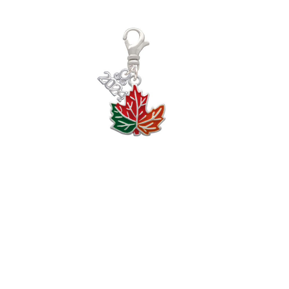 Delight Jewelry Silvertone Large Orange Fall Leaf Clip on Charm with Year 2024 Image 2