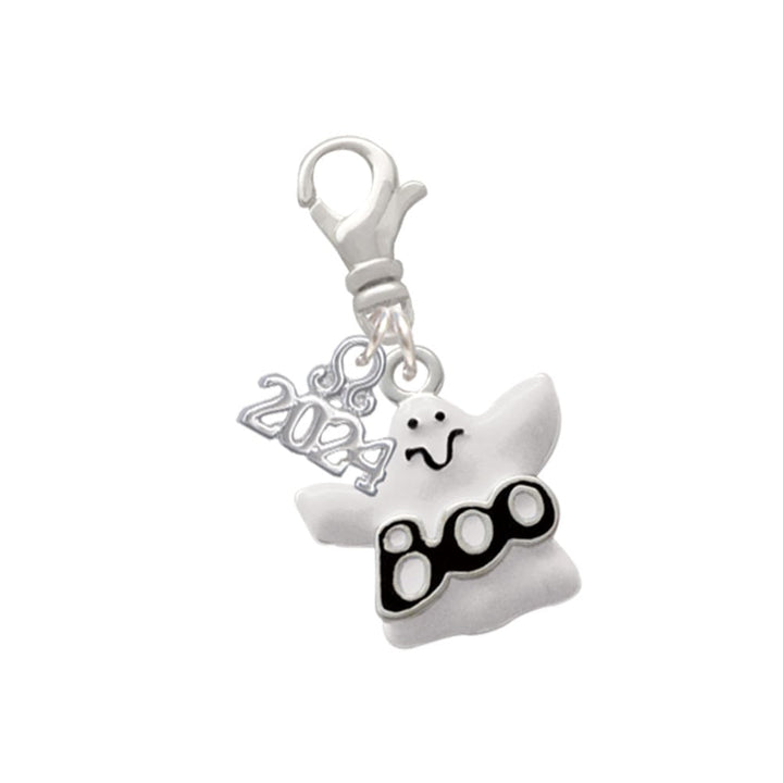 Delight Jewelry Silvertone BOO Ghost Clip on Charm with Year 2024 Image 1