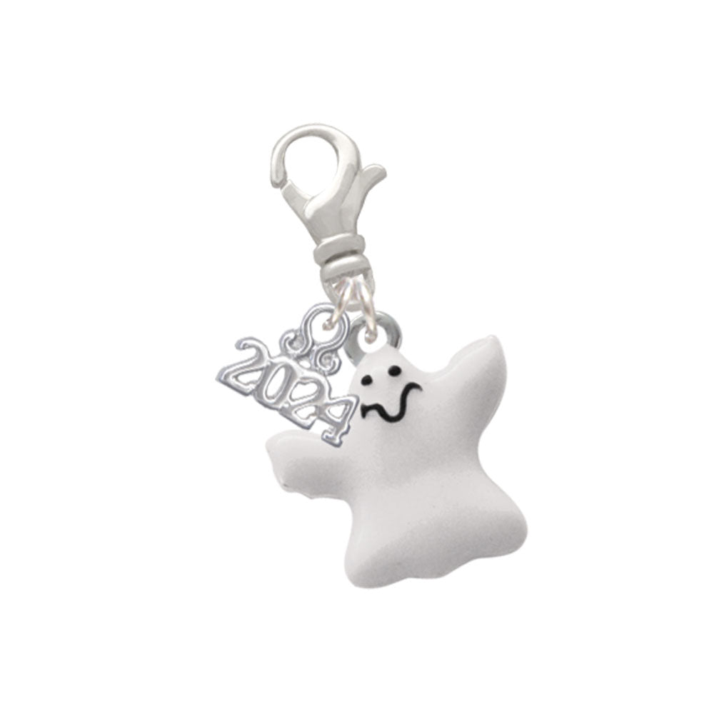 Delight Jewelry Silvertone White Ghost Clip on Charm with Year 2024 Image 1
