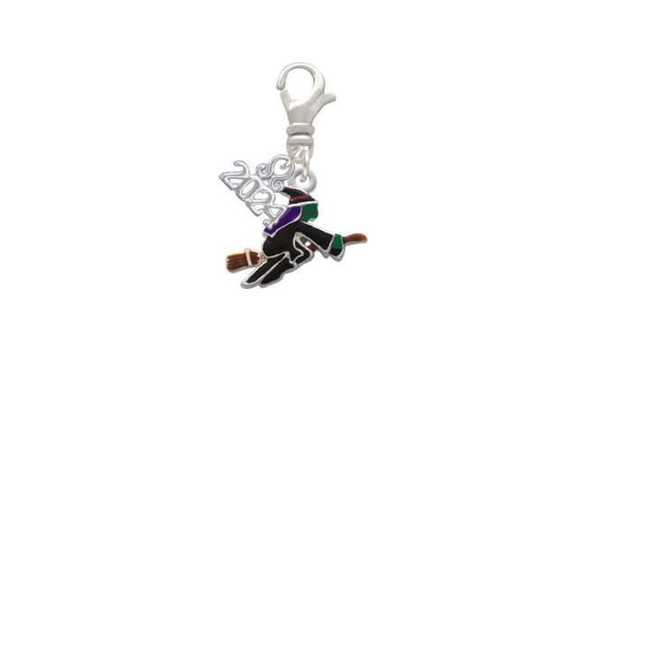 Delight Jewelry Silvertone Flying Witch Clip on Charm with Year 2024 Image 2