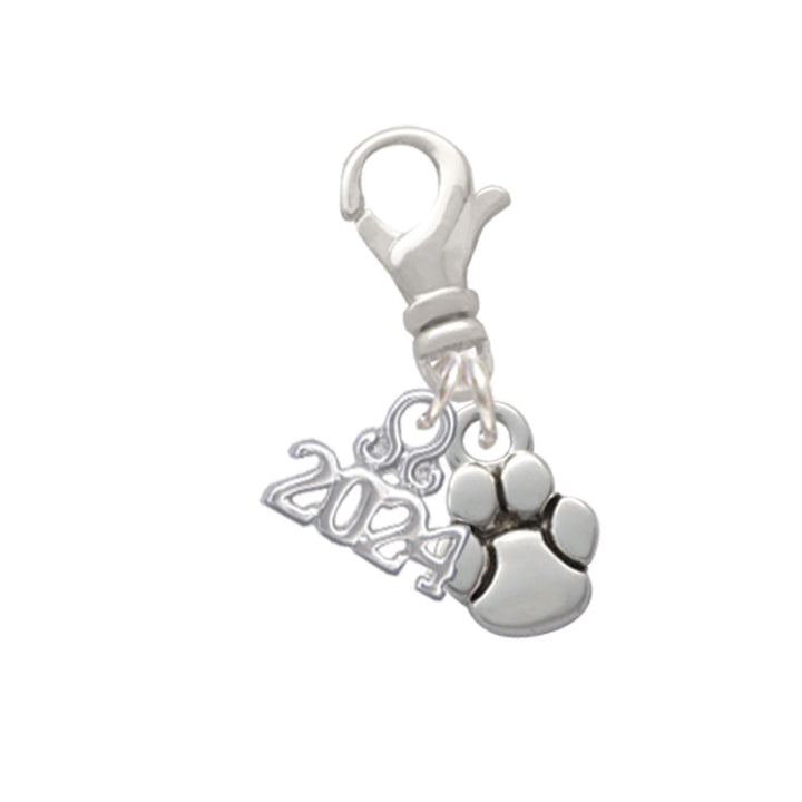 Delight Jewelry Silvertone Mini Rounded Paw Clip on Charm with Year 2024 Image 1