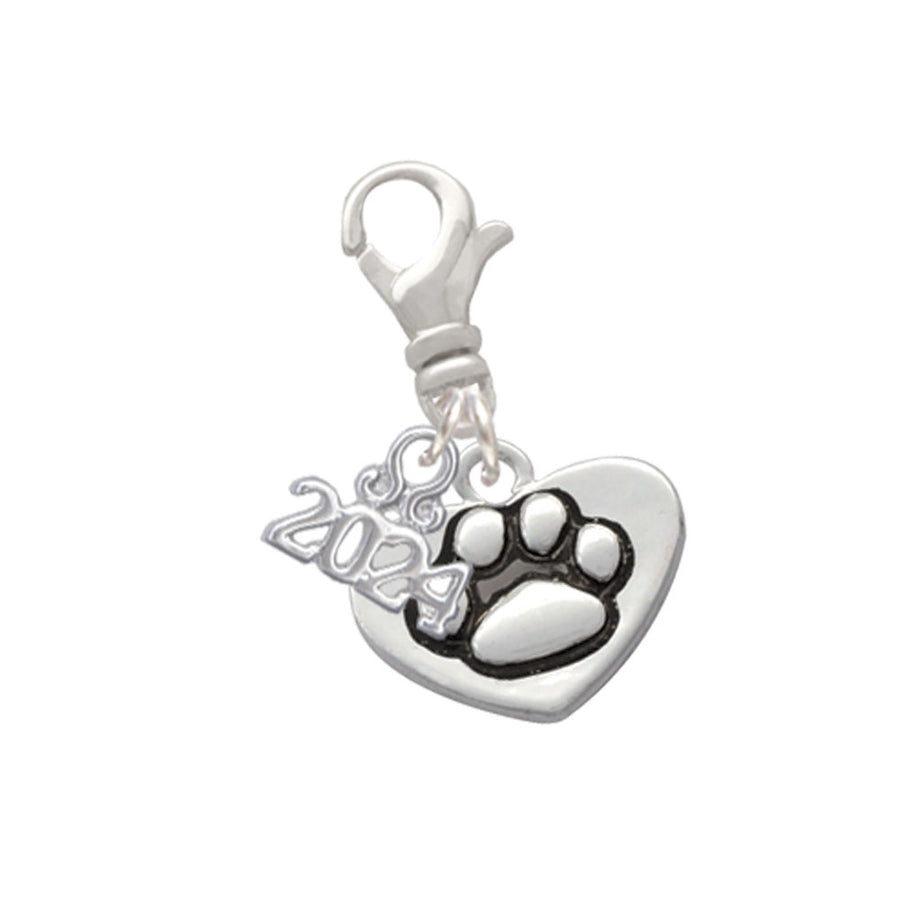 Delight Jewelry Silvertone Paw in Heart Clip on Charm with Year 2024 Image 1