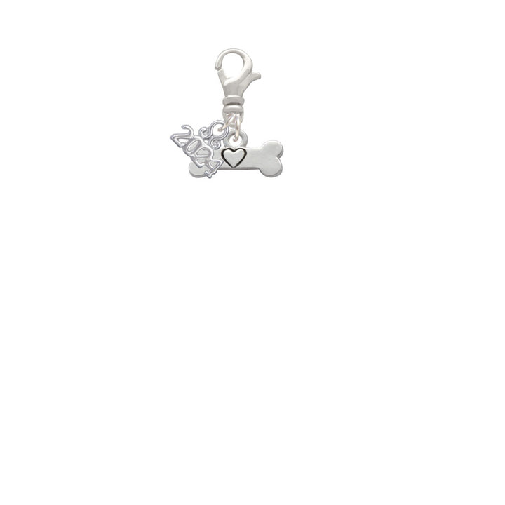 Delight Jewelry Silvertone Dog Bone with Heart Clip on Charm with Year 2024 Image 2