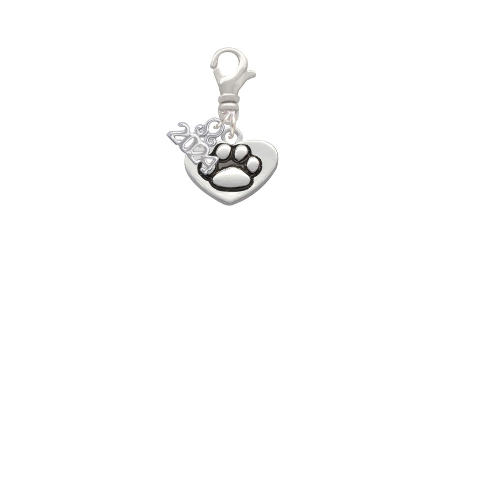 Delight Jewelry Silvertone Paw in Heart Clip on Charm with Year 2024 Image 2
