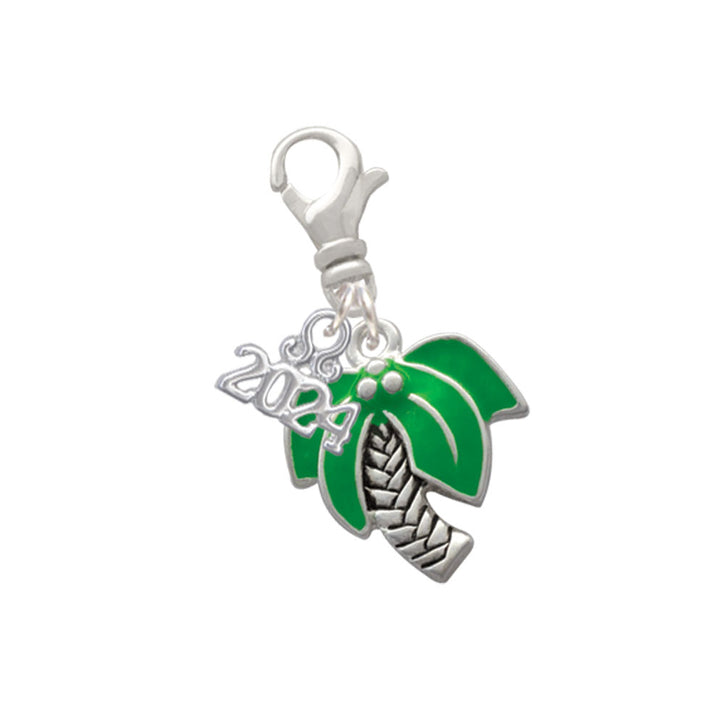 Delight Jewelry Silvertone Large Enamel Palm Tree Clip on Charm with Year 2024 Image 1