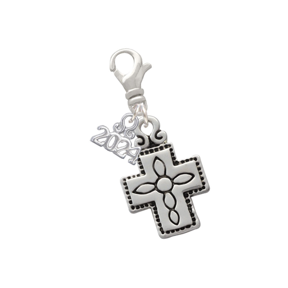 Delight Jewelry Silvertone Large Southwestern Antiqued Cross Clip on Charm with Year 2024 Image 1