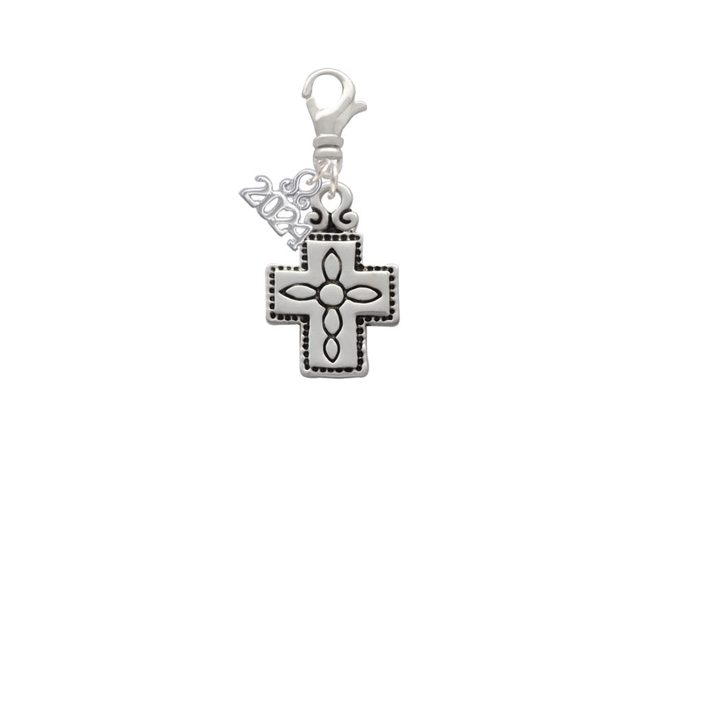 Delight Jewelry Silvertone Large Southwestern Antiqued Cross Clip on Charm with Year 2024 Image 2
