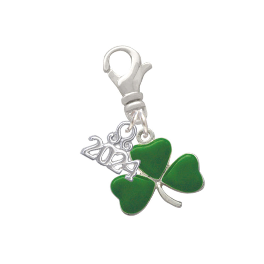 Delight Jewelry Silvertone Green Three Leaf Clover - Shamrock Clip on Charm with Year 2024 Image 1