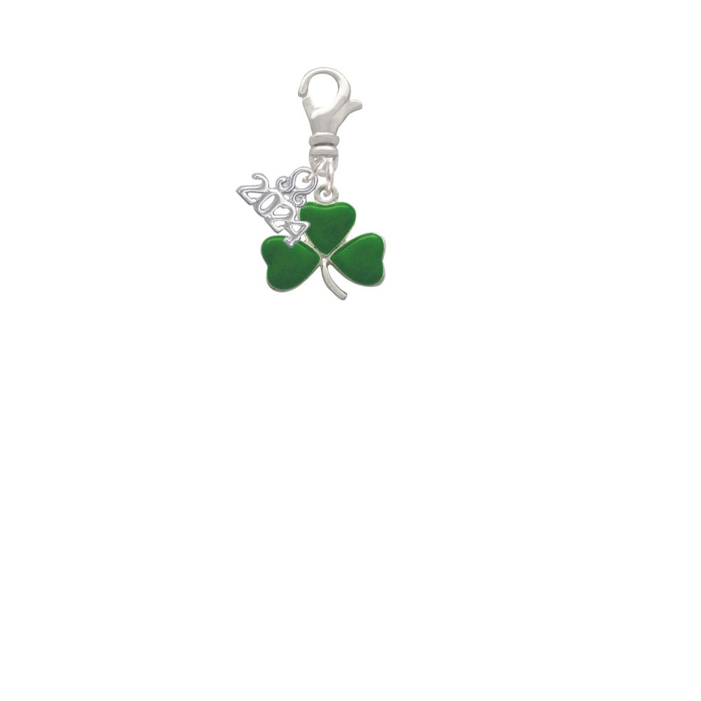 Delight Jewelry Silvertone Green Three Leaf Clover - Shamrock Clip on Charm with Year 2024 Image 2