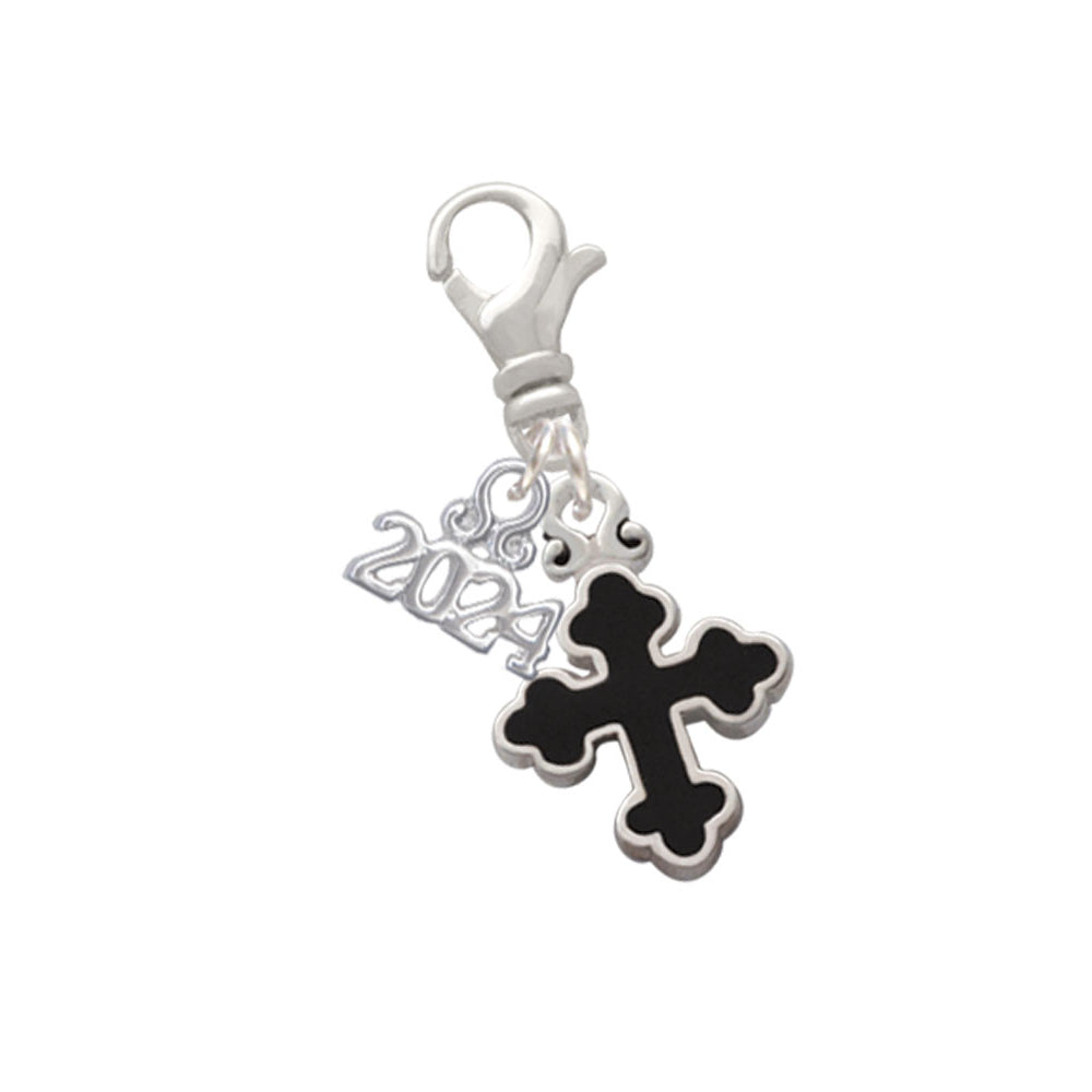 Delight Jewelry Silvertone Small Black Enamel Botonee Cross Clip on Charm with Year 2024 Image 1