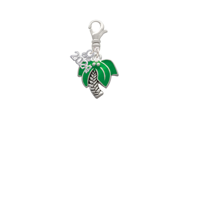 Delight Jewelry Silvertone Large Enamel Palm Tree Clip on Charm with Year 2024 Image 2