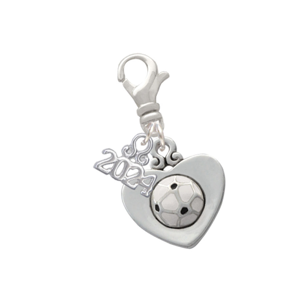 Delight Jewelry Silvertone Soccer ball in Heart Clip on Charm with Year 2024 Image 1