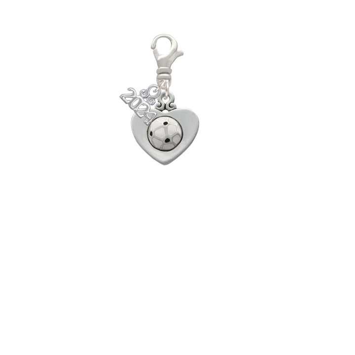 Delight Jewelry Silvertone Soccer ball in Heart Clip on Charm with Year 2024 Image 2