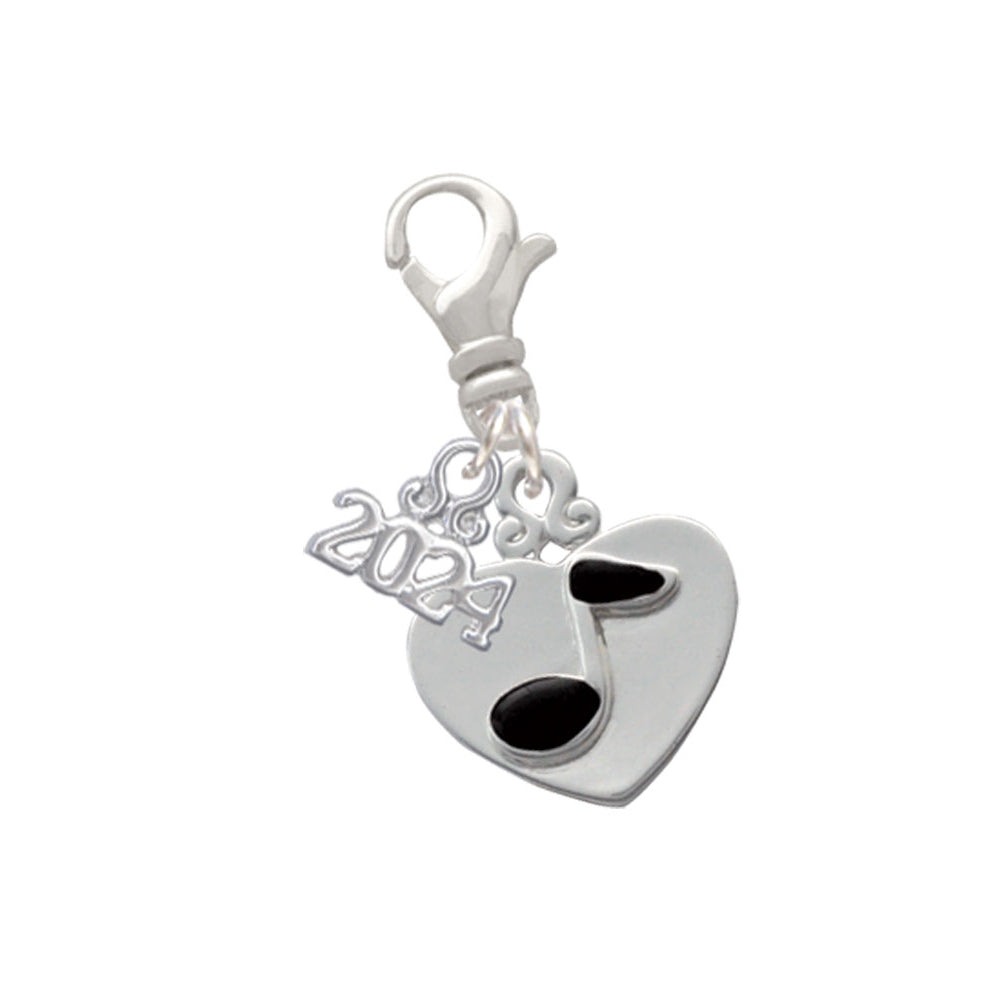 Delight Jewelry Silvertone Music Note in Heart Clip on Charm with Year 2024 Image 1