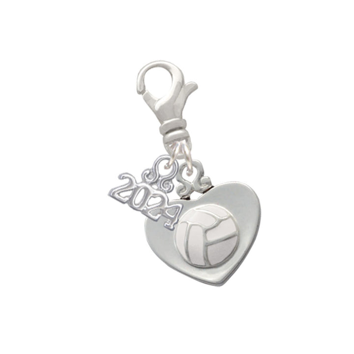 Delight Jewelry Silvertone Volleyball in Heart Clip on Charm with Year 2024 Image 1
