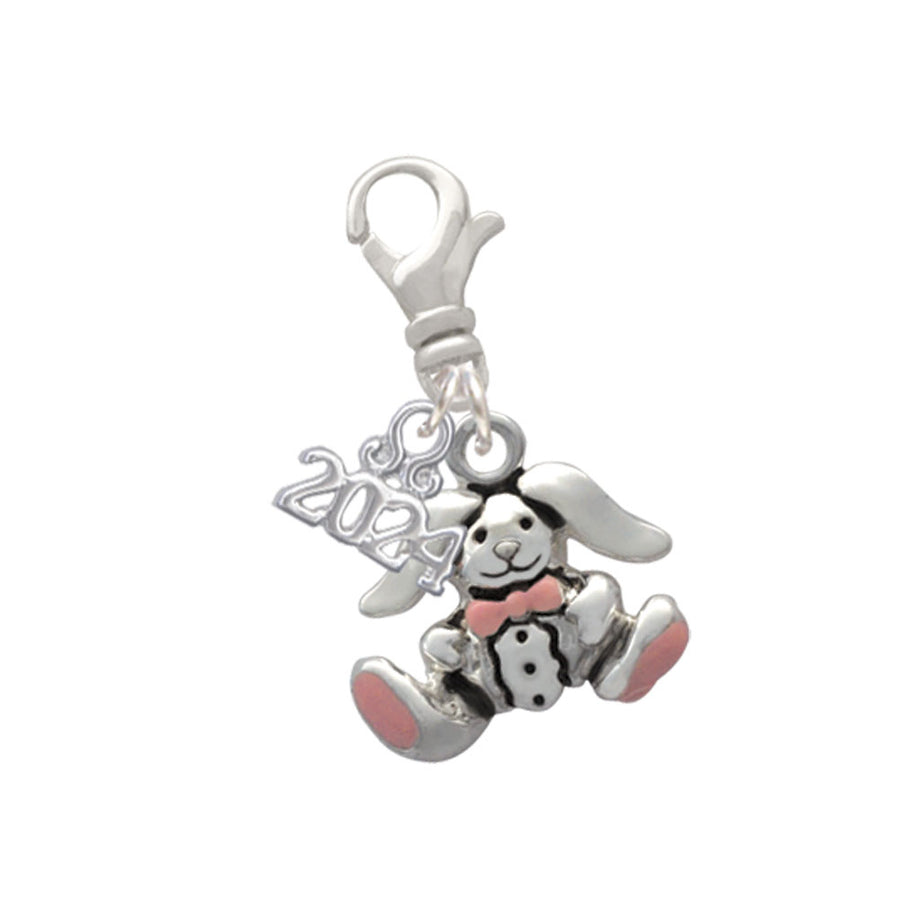 Delight Jewelry Silvertone Sitting Bunny with Easter Egg Clip on Charm with Year 2024 Image 1