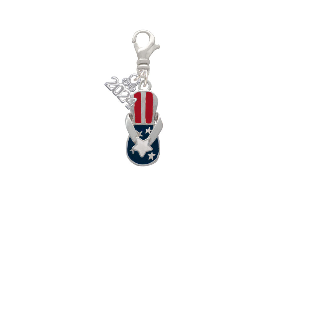 Delight Jewelry Silvertone USA Patriotic Flip Flop with White Star Clip on Charm with Year 2024 Image 2
