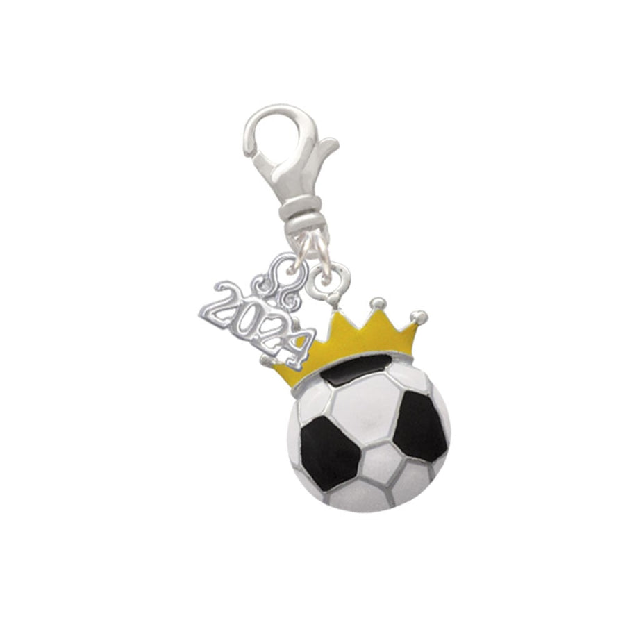 Delight Jewelry Silvertone Soccer ball - Crown Clip on Charm with Year 2024 Image 1