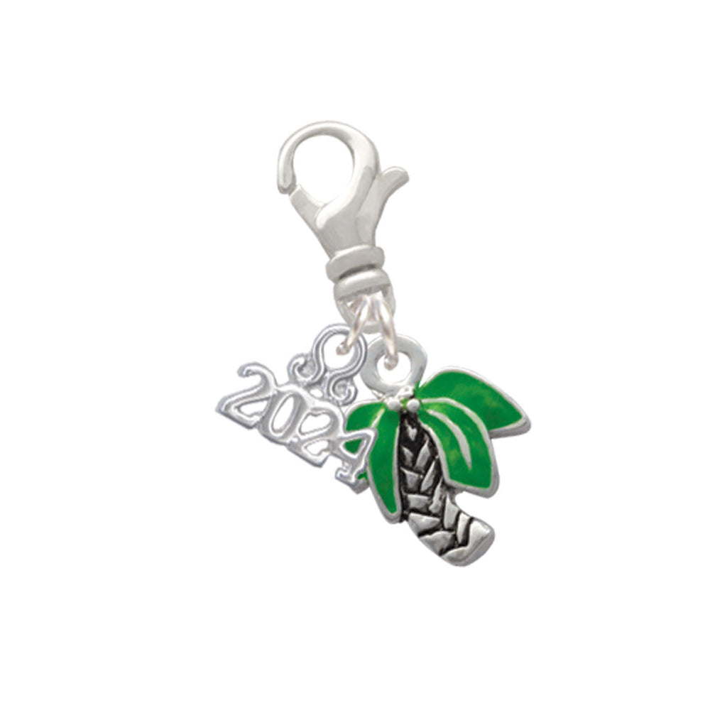 Delight Jewelry Silvertone Mini Enamel Palm Tree Clip on Charm with Year 2024 Image 1