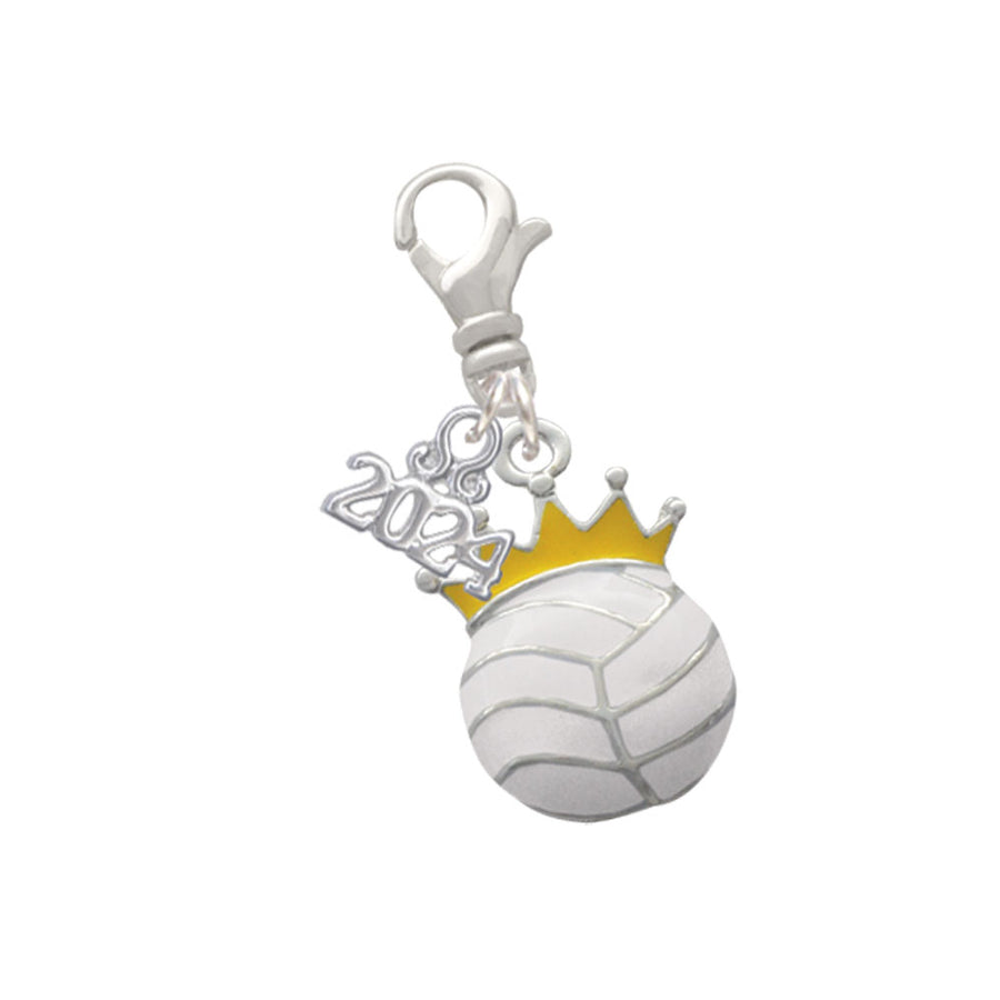 Delight Jewelry Silvertone Volleyball - Crown Clip on Charm with Year 2024 Image 1