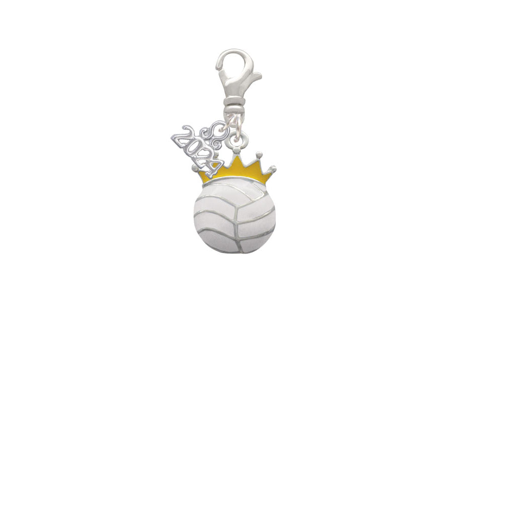 Delight Jewelry Silvertone Volleyball - Crown Clip on Charm with Year 2024 Image 2