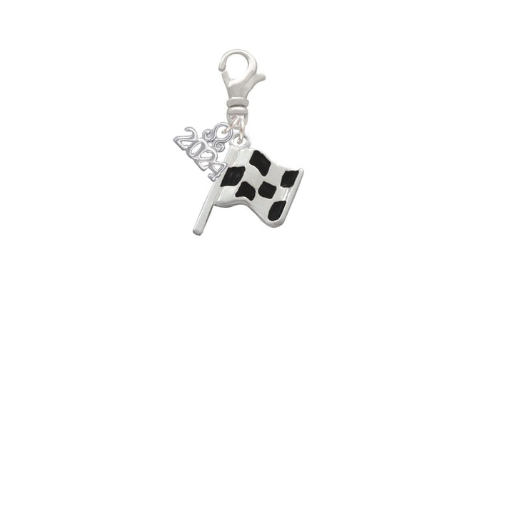 Delight Jewelry Silvertone Checkered Race Flag Clip on Charm with Year 2024 Image 2