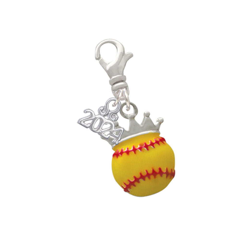 Delight Jewelry Silvertone Softball optic yellow - Crown Clip on Charm with Year 2024 Image 1