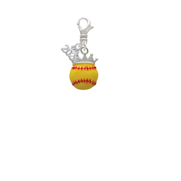Delight Jewelry Silvertone Softball optic yellow - Crown Clip on Charm with Year 2024 Image 2