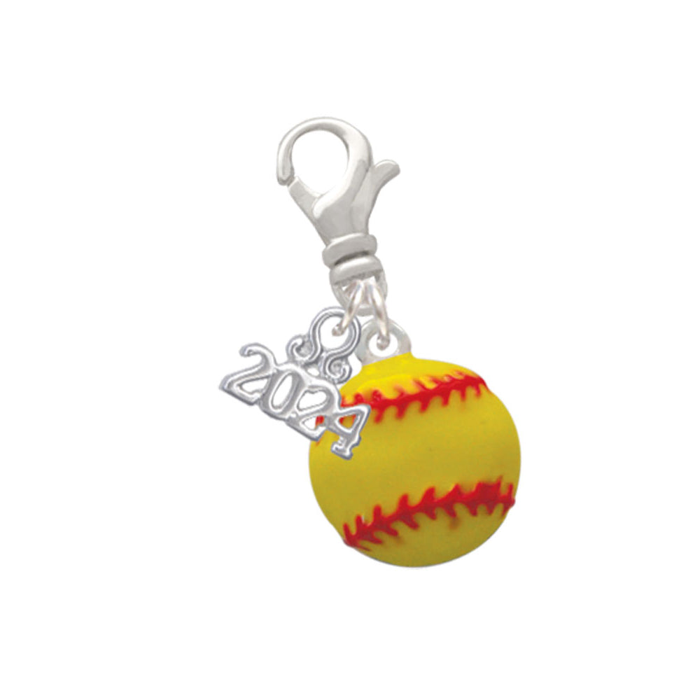 Delight Jewelry Silvertone Large Optic Yellow Softball Clip on Charm with Year 2024 Image 1