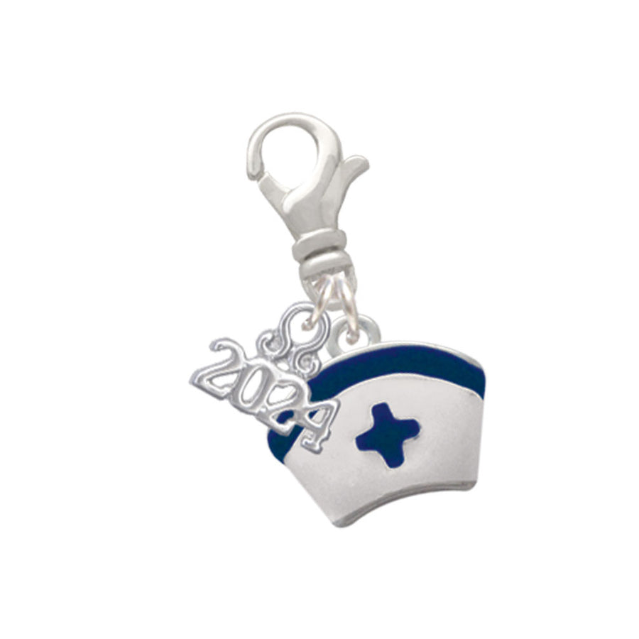 Delight Jewelry Silvertone Nurse Hat with Blue Cross Clip on Charm with Year 2024 Image 1